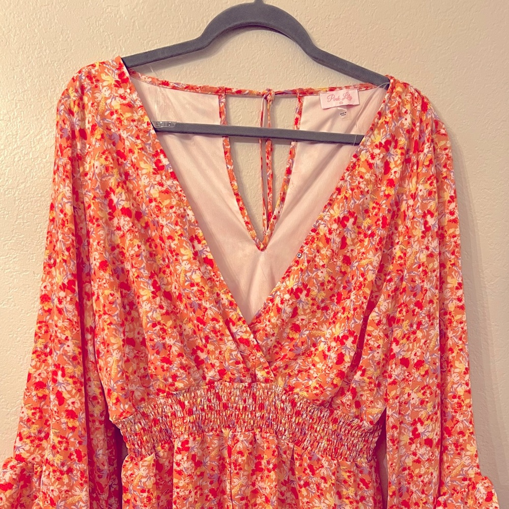 PINK LILY FLORAL ROMPER ✨ size: XL, color: coral, NEVER BEEN WORN!